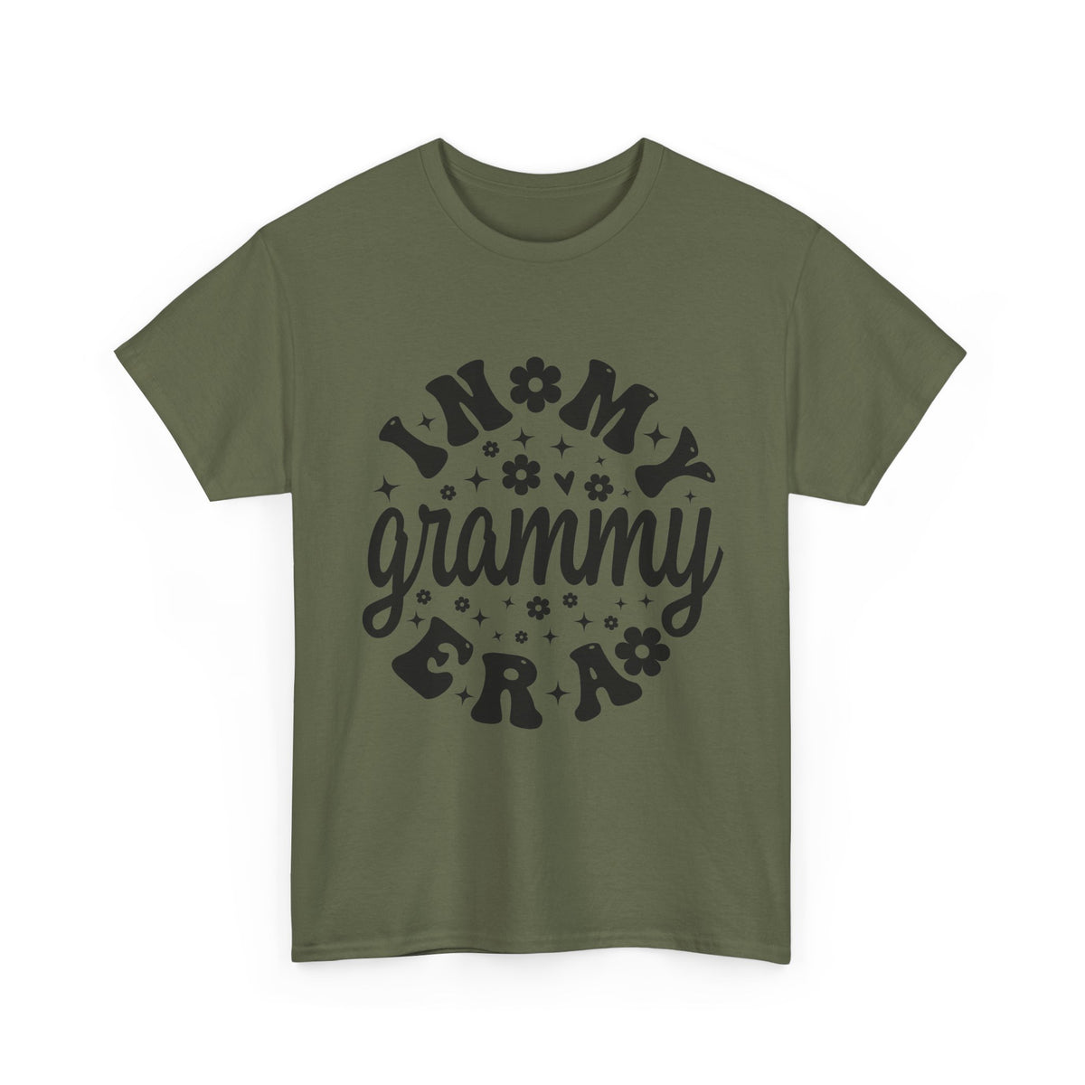 Military Green In My Grammy Era retro daisy t-shirt, front view
