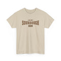 Sand In My Sourdough Era t-shirt with brown varsity lettering, front view