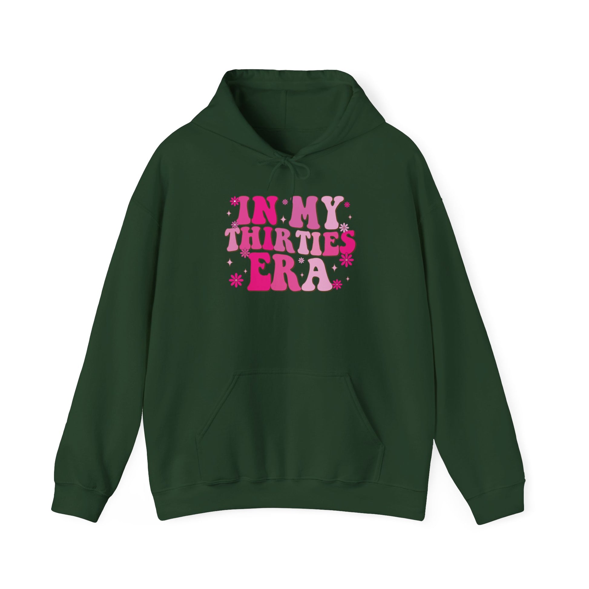 Forest Green In My Thirties Era retro hoodie, front view