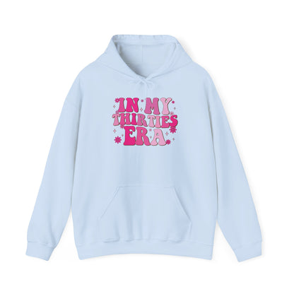 Light Blue In My Thirties Era retro hoodie, front view