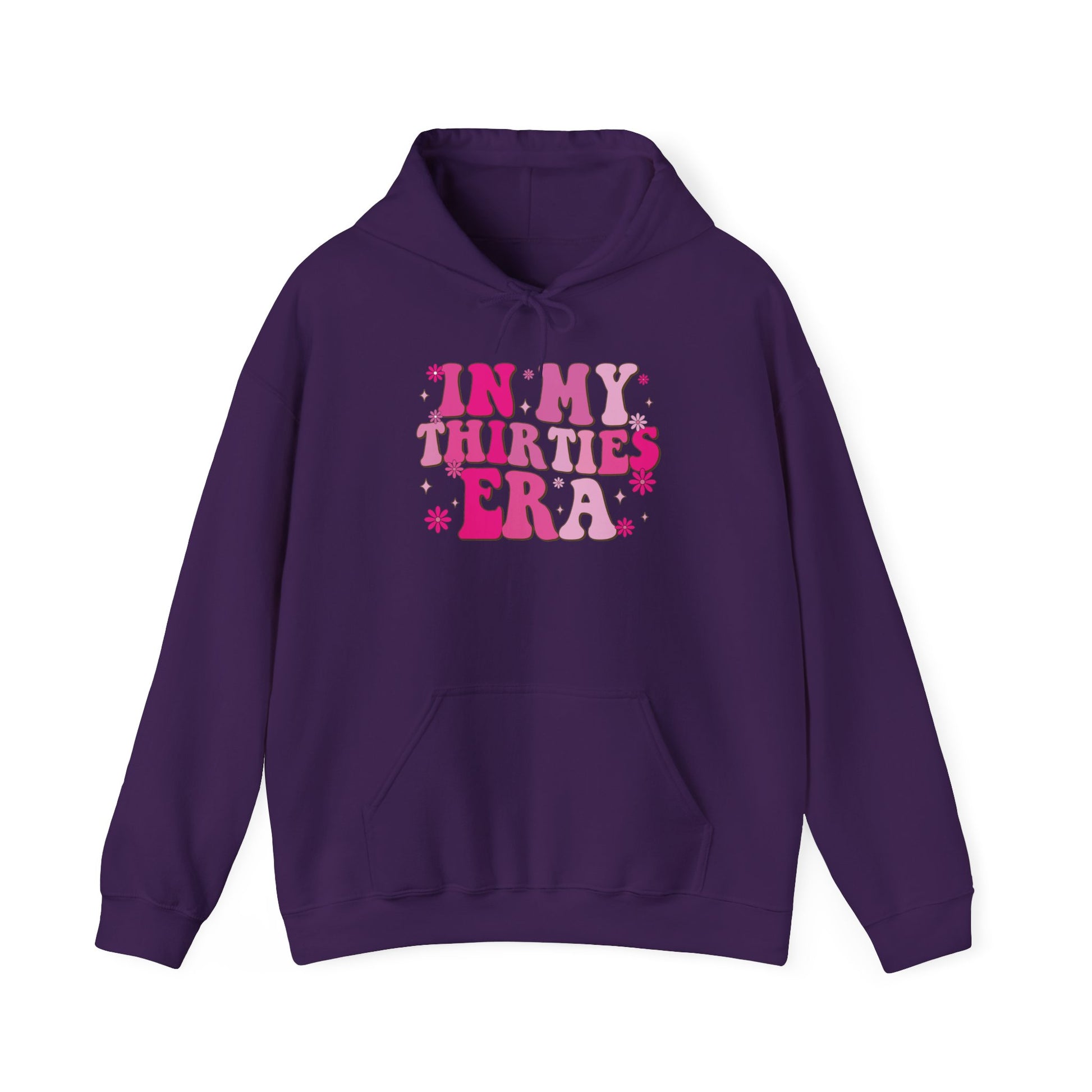 Purple In My Thirties Era retro hoodie, front view