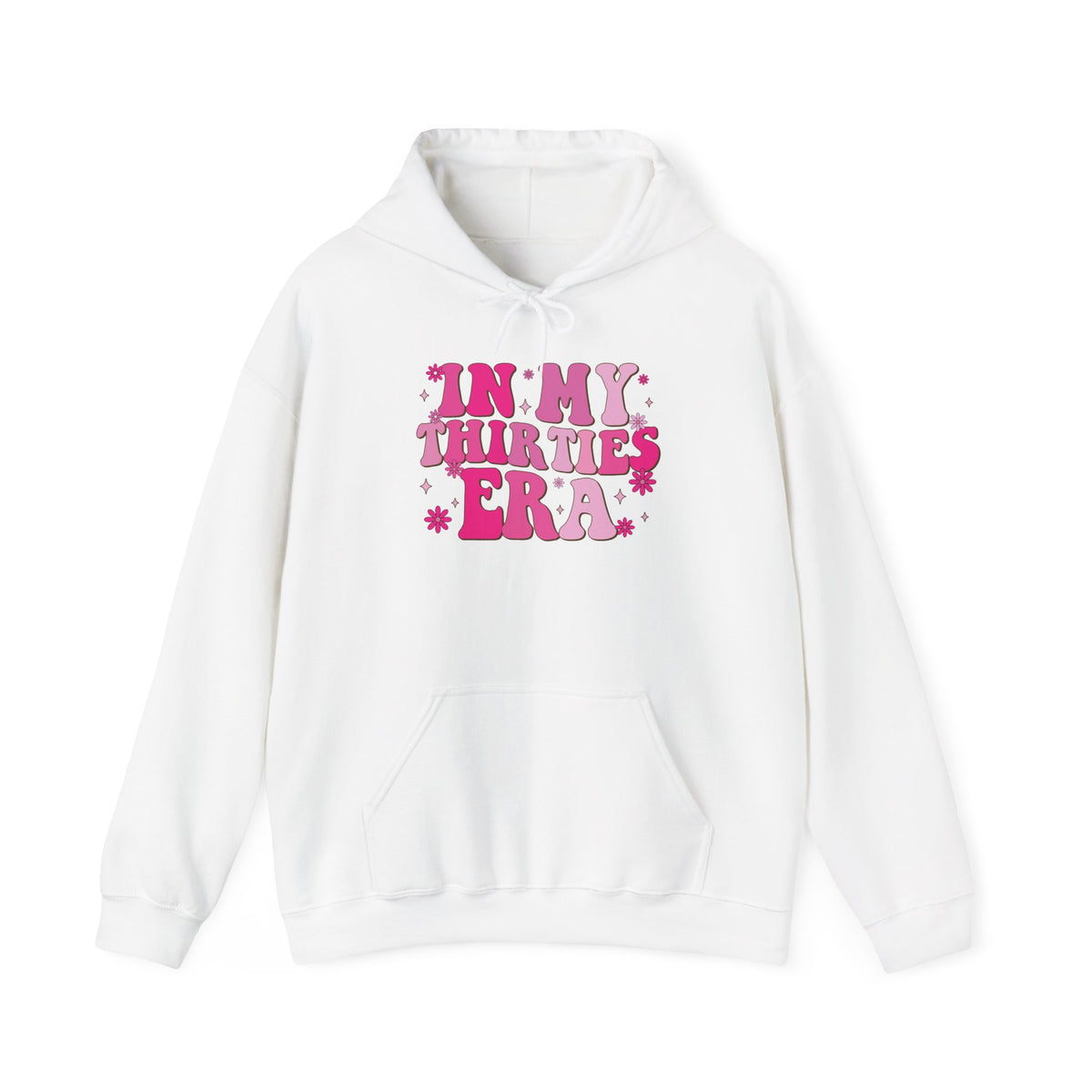 White In My Thirties Era retro hoodie, front view