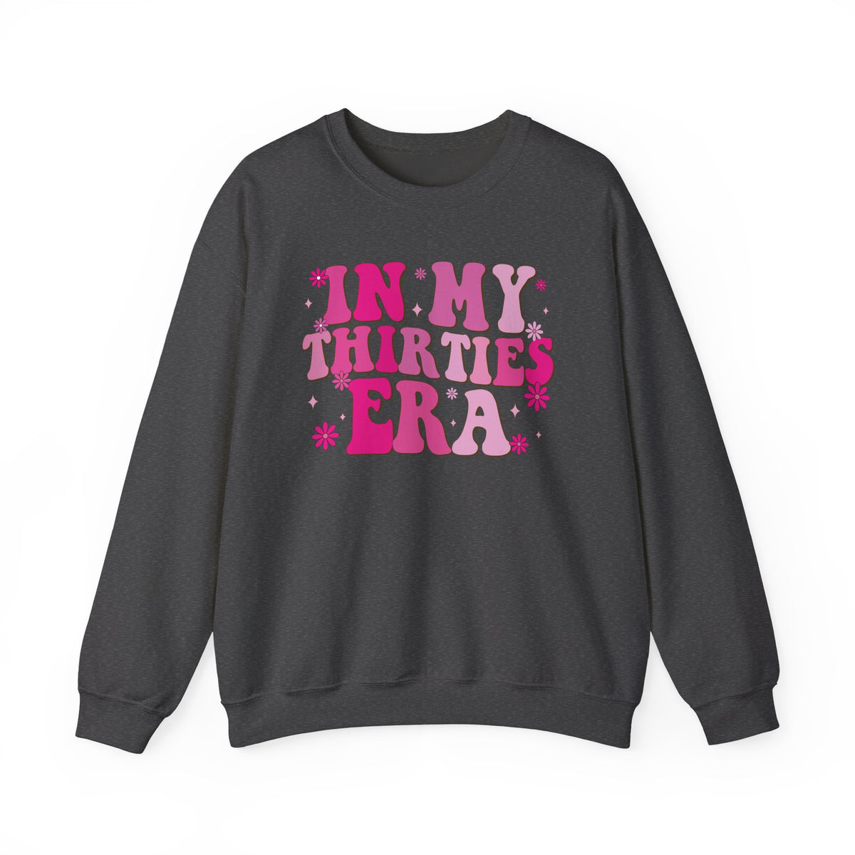 Dark Heather In My Thirties Era retro sweatshirt, front view
