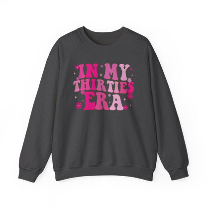 Dark Heather In My Thirties Era retro sweatshirt, front view
