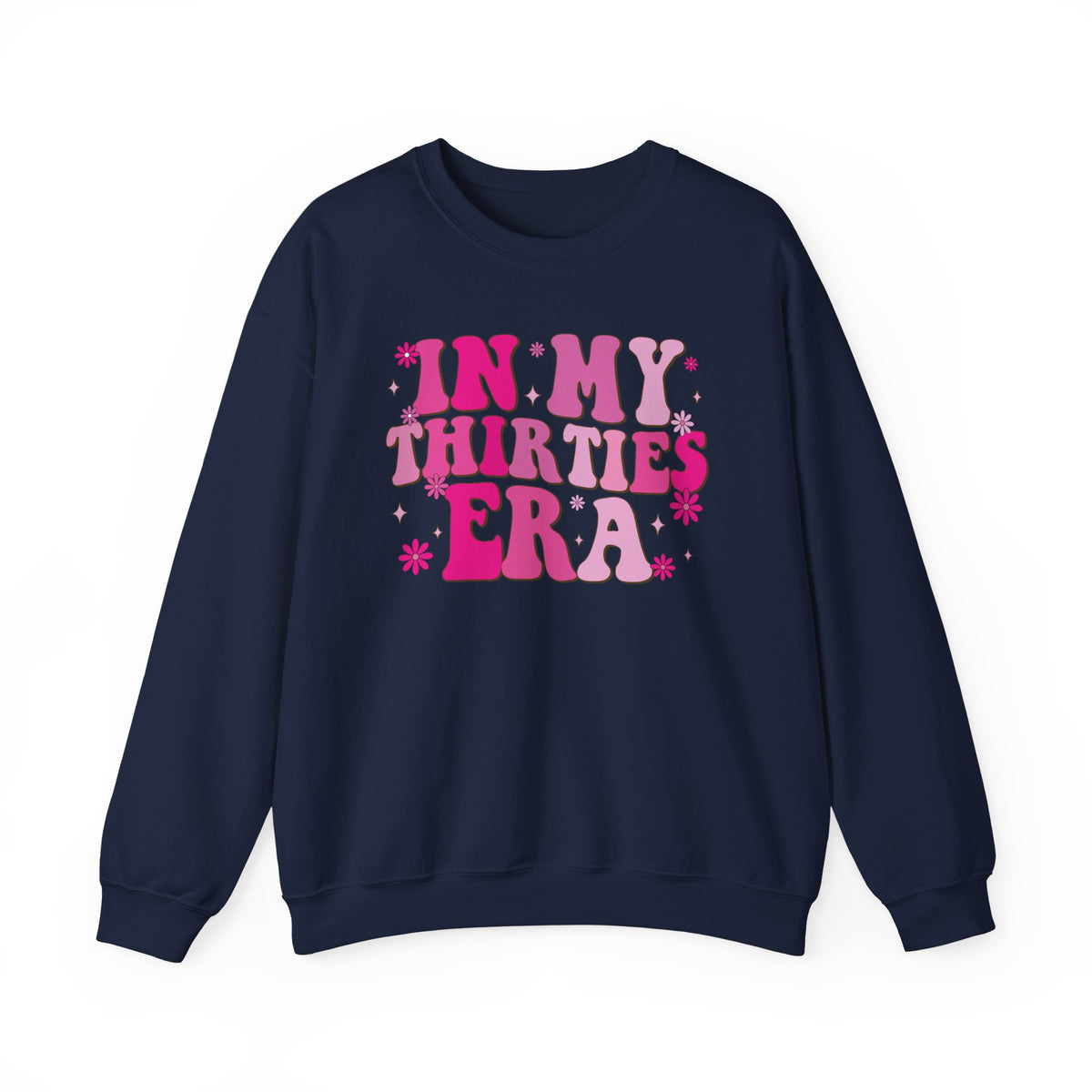 Navy In My Thirties Era retro sweatshirt, front view
