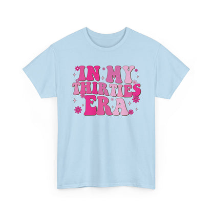 Light Blue In My Thirties Era retro t-shirt, front view