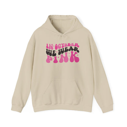 Sand In October We Wear Pink retro hoodie with groovy lettering