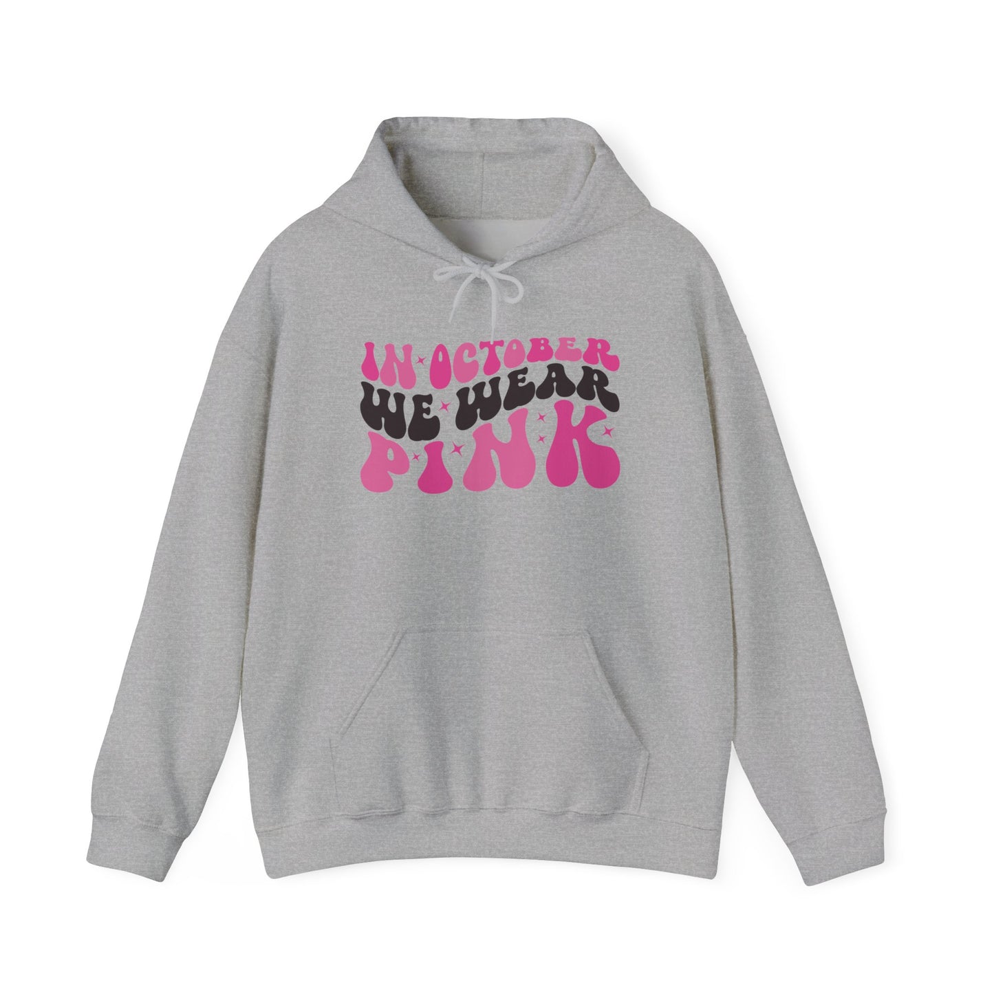 Sport grey In October We Wear Pink retro hoodie with groovy lettering