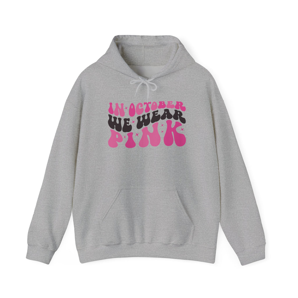 Sport grey In October We Wear Pink retro hoodie with groovy lettering