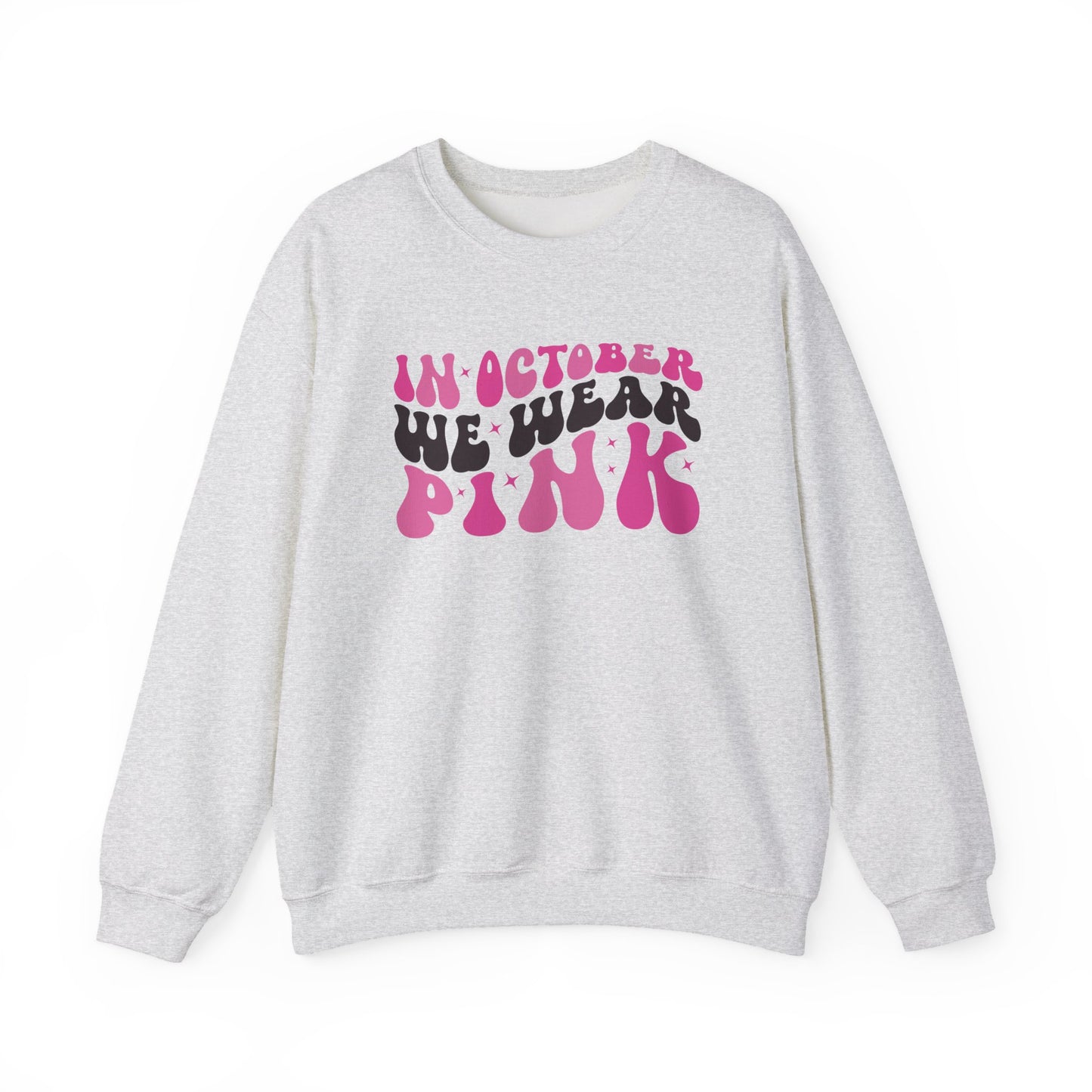Ash grey In October We Wear Pink retro sweatshirt with groovy lettering