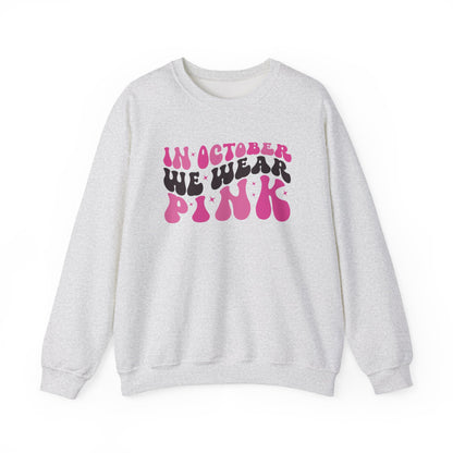 Ash grey In October We Wear Pink retro sweatshirt with groovy lettering