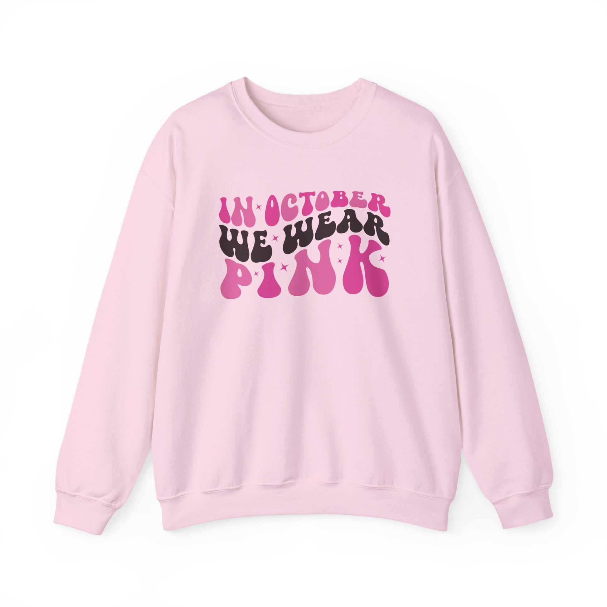 Light pink In October We Wear Pink retro sweatshirt with groovy lettering