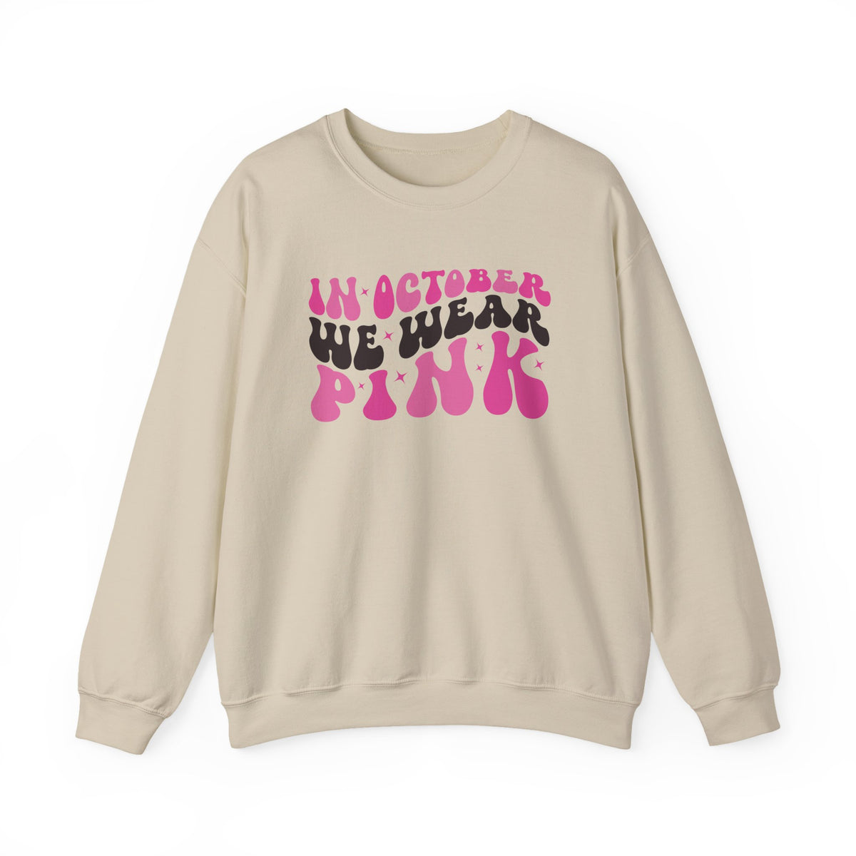 Sand In October We Wear Pink retro sweatshirt with groovy lettering