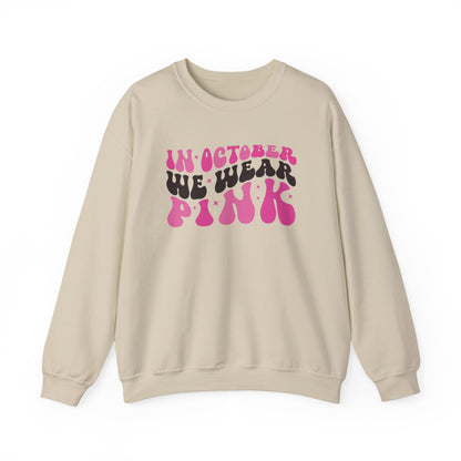 Sand In October We Wear Pink retro sweatshirt with groovy lettering