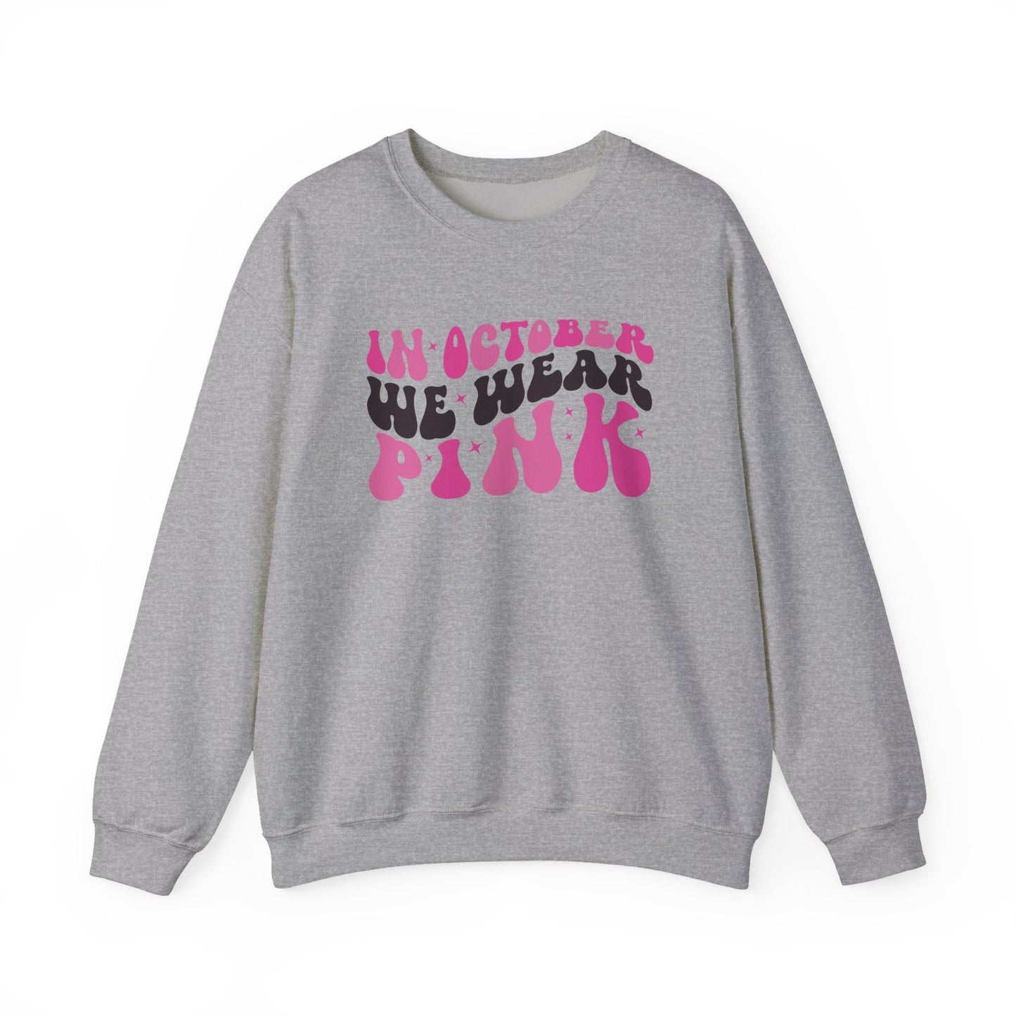 Sport grey In October We Wear Pink retro sweatshirt with groovy lettering