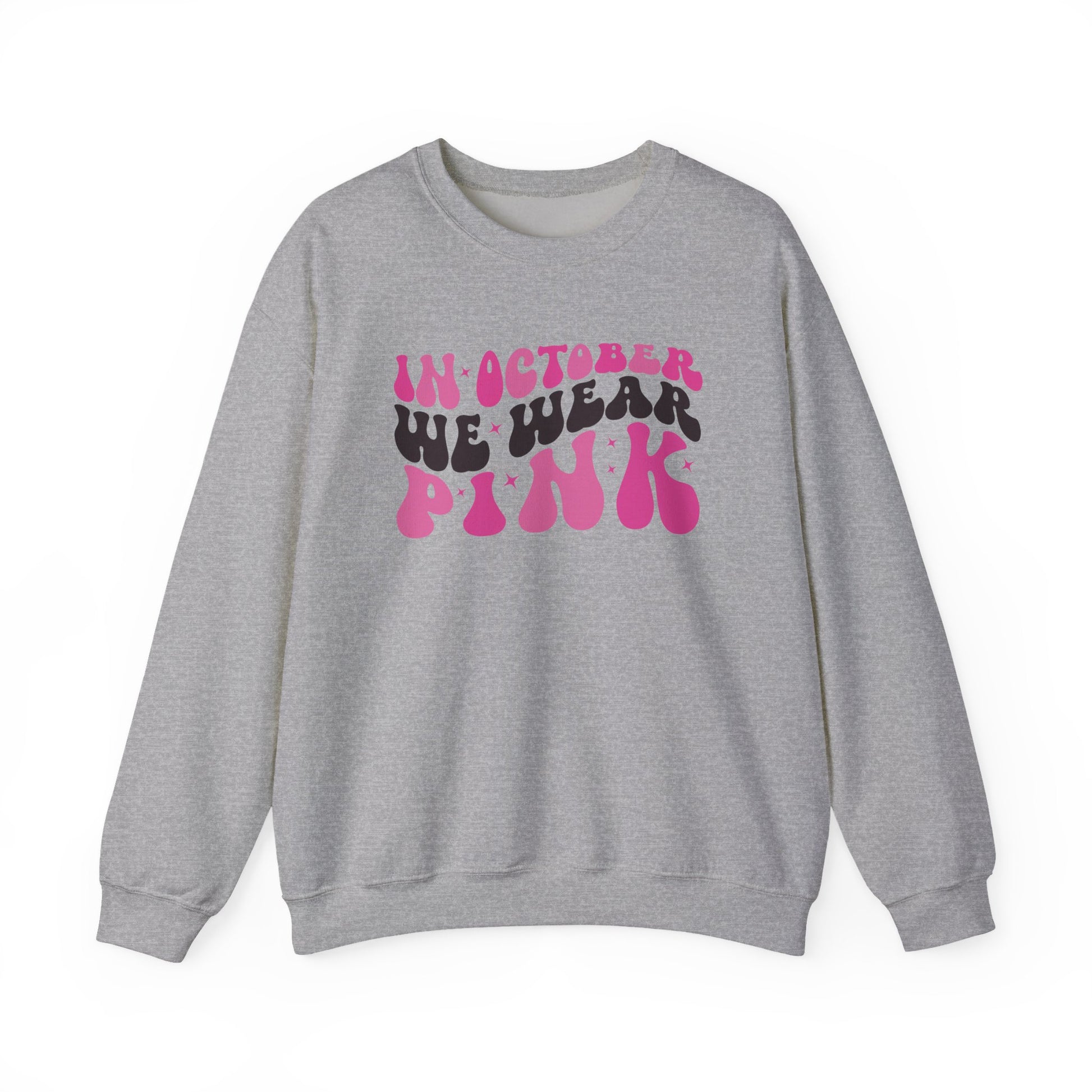 Sport grey In October We Wear Pink retro sweatshirt with groovy lettering