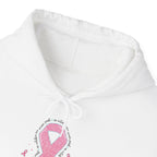 In October We Wear Pink Ribbon Hoodie, front collar close-up