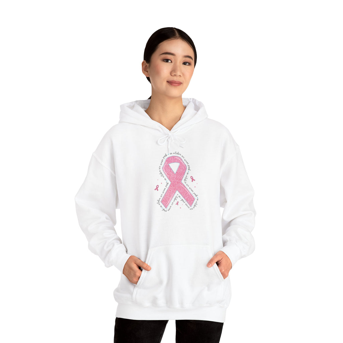 In October We Wear Pink ribbon hoodie, additional product view