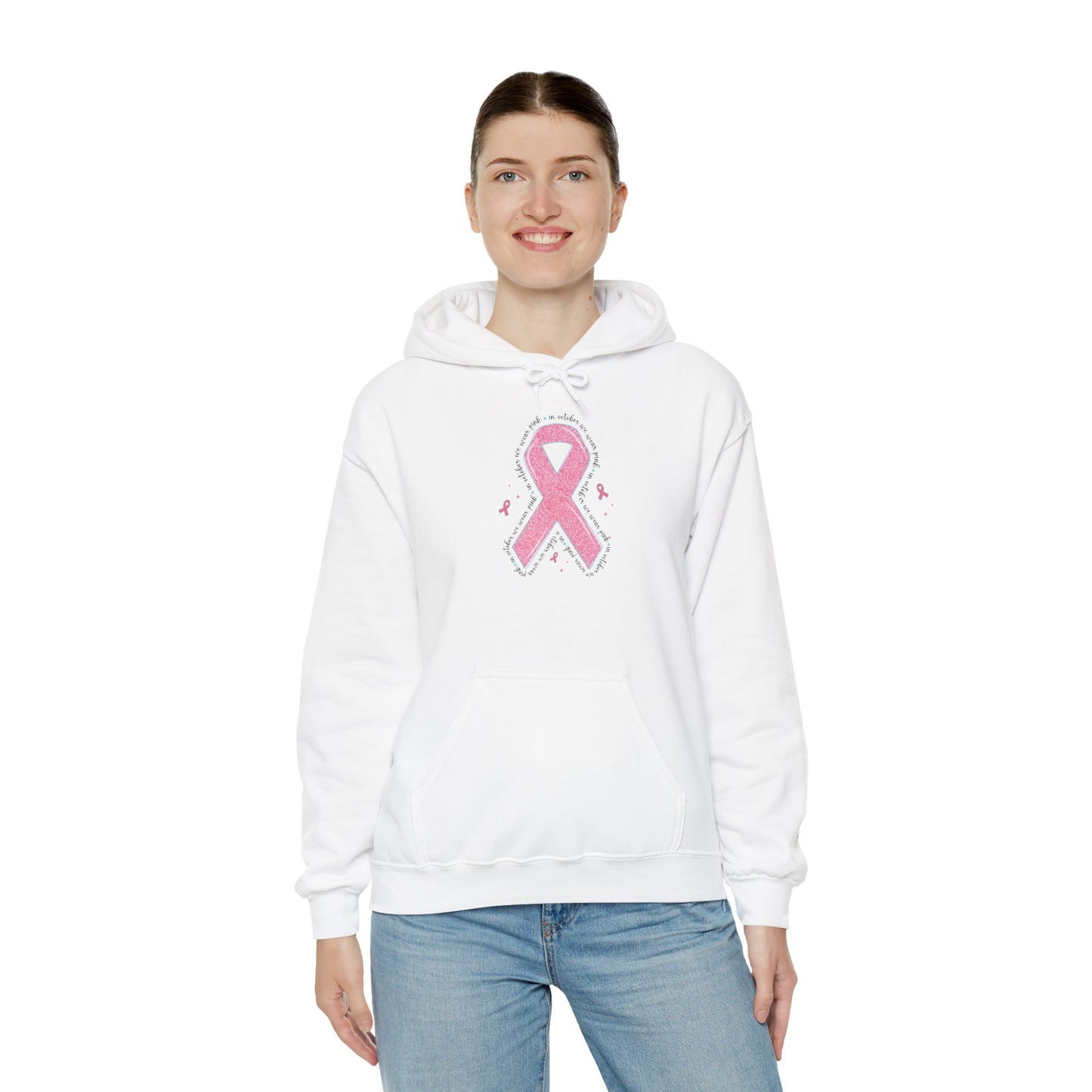 In October We Wear Pink ribbon hoodie, additional product view