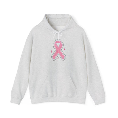 Ash grey In October We Wear Pink ribbon hoodie with glitter pink ribbon