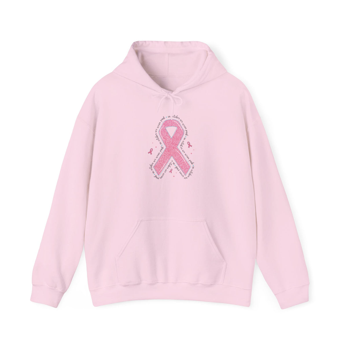 Light pink In October We Wear Pink ribbon hoodie with glitter pink ribbon