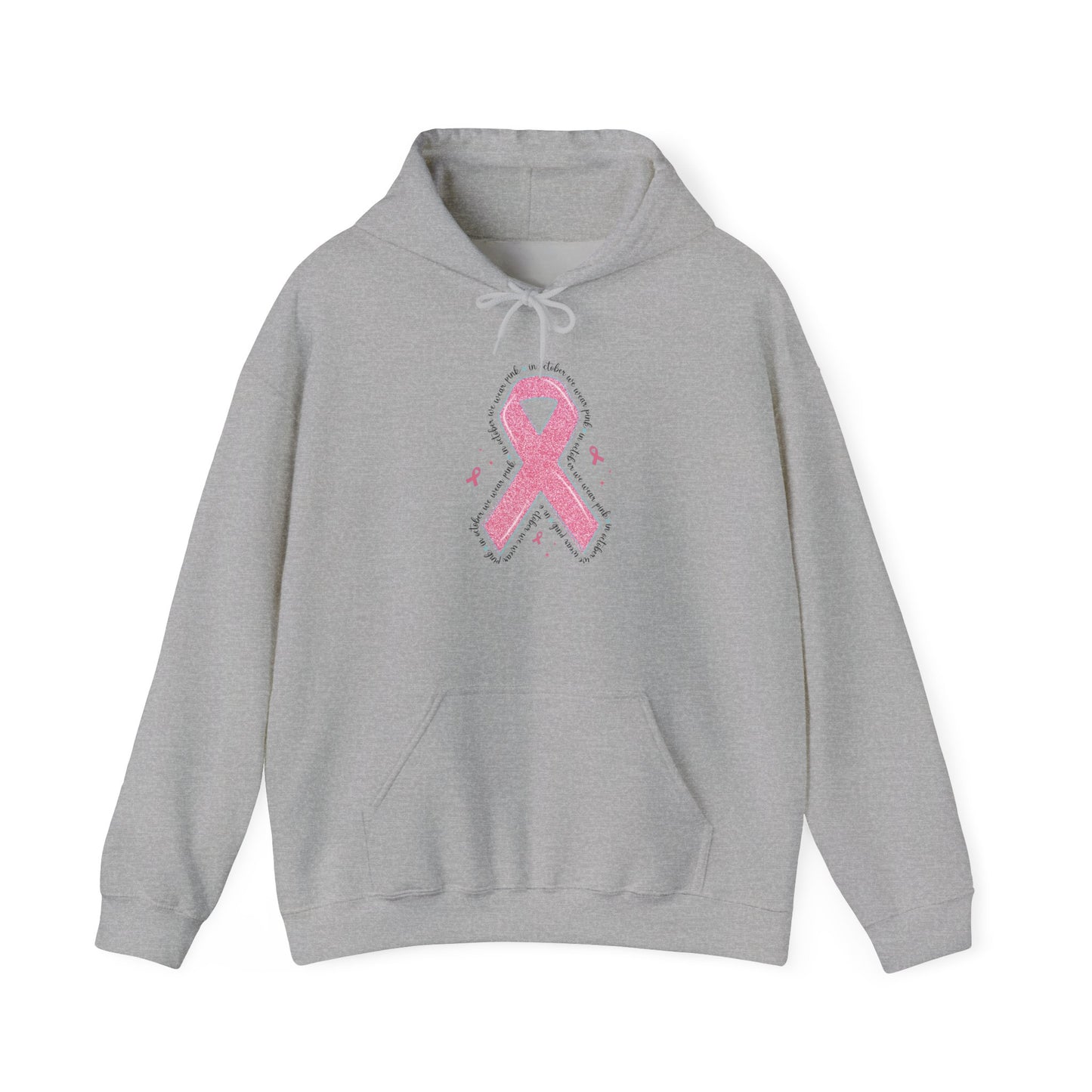 Sport grey In October We Wear Pink ribbon hoodie with glitter pink ribbon