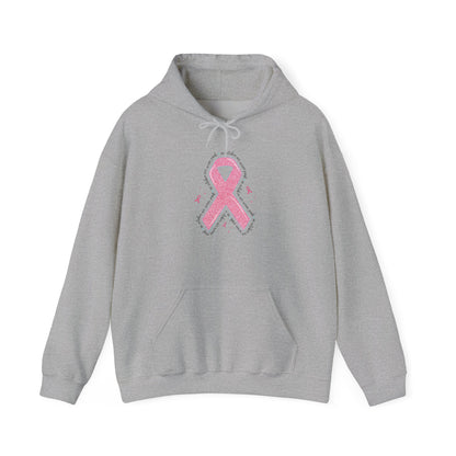 Sport grey In October We Wear Pink ribbon hoodie with glitter pink ribbon