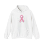 White In October We Wear Pink ribbon hoodie with glitter pink ribbon