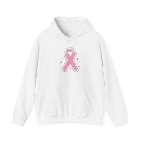White In October We Wear Pink ribbon hoodie with glitter pink ribbon