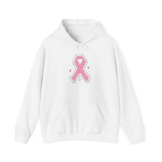 White In October We Wear Pink ribbon hoodie with glitter pink ribbon