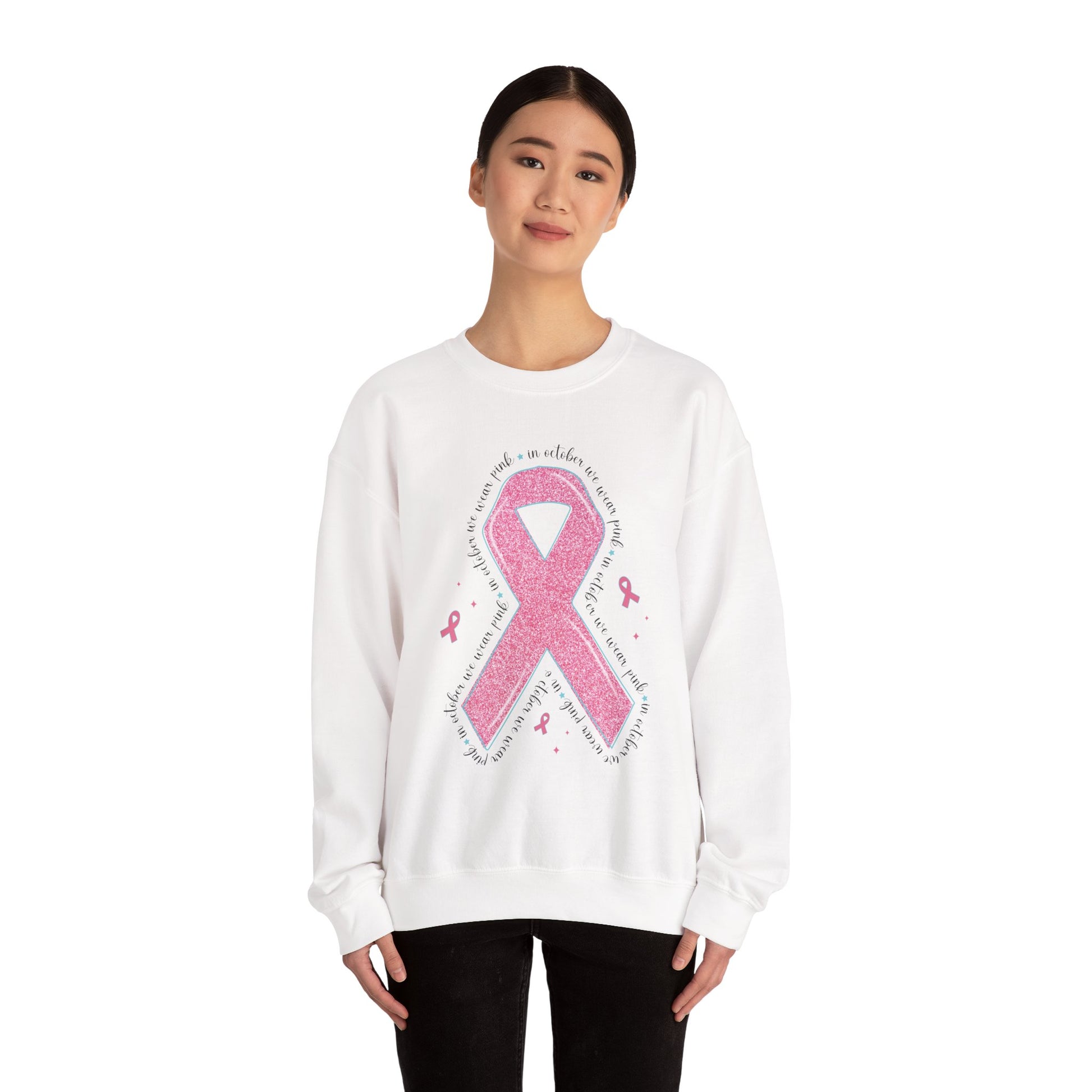 In October We Wear Pink ribbon sweatshirt, additional product view