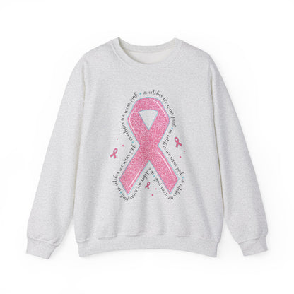 Ash grey In October We Wear Pink ribbon sweatshirt with glitter pink ribbon