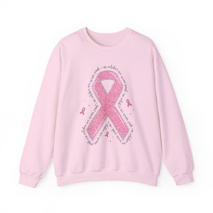 Light pink In October We Wear Pink ribbon sweatshirt with glitter pink ribbon