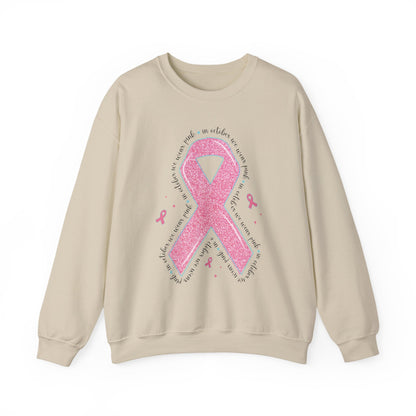 Sand In October We Wear Pink ribbon sweatshirt with glitter pink ribbon