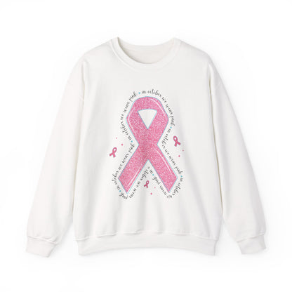 White In October We Wear Pink ribbon sweatshirt with glitter pink ribbon
