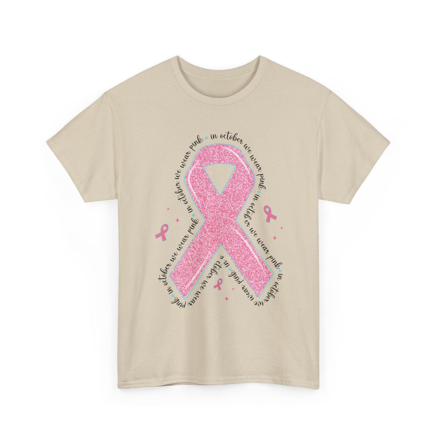 Sand In October We Wear Pink ribbon t-shirt with glitter pink ribbon