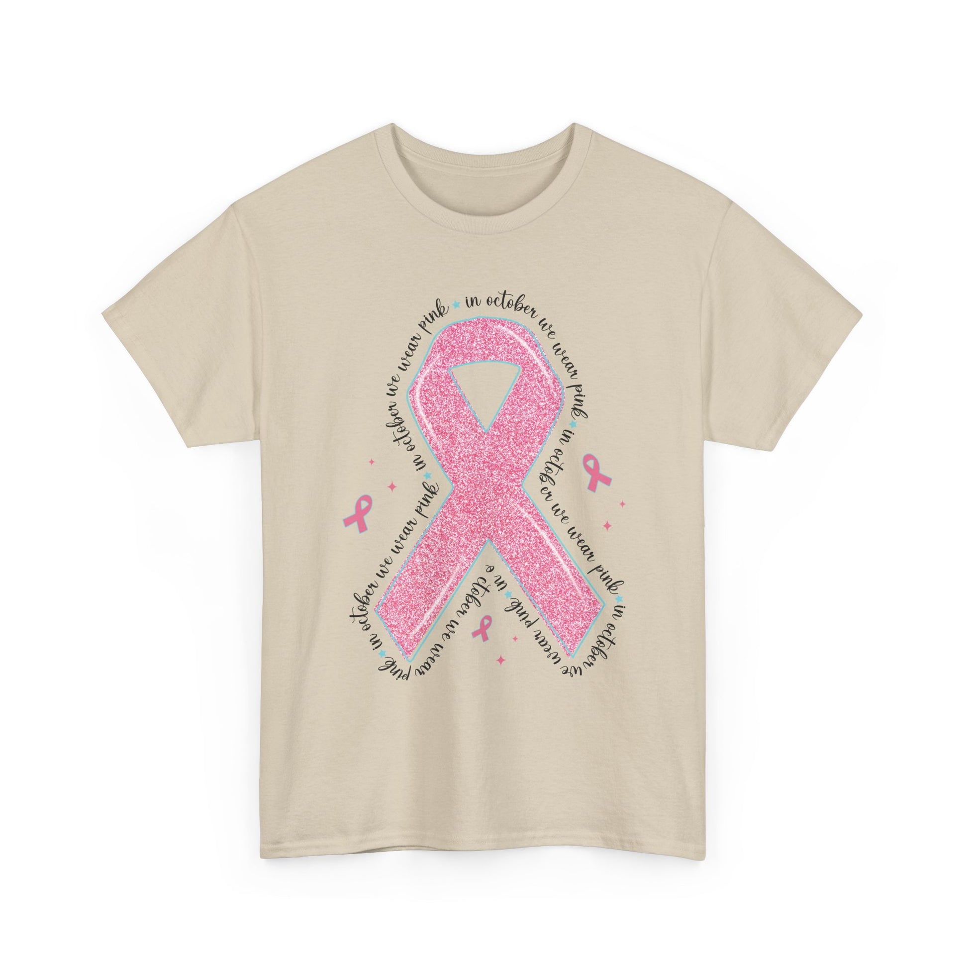 Sand In October We Wear Pink ribbon t-shirt with glitter pink ribbon