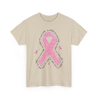 Sand In October We Wear Pink ribbon t-shirt with glitter pink ribbon