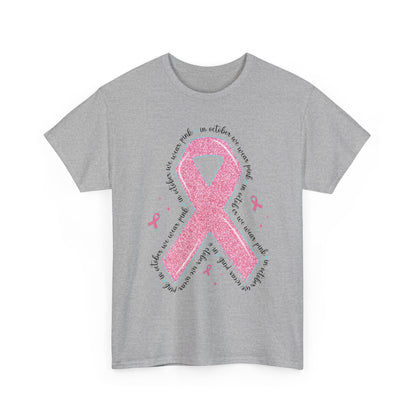 Sport grey In October We Wear Pink ribbon t-shirt with glitter pink ribbon