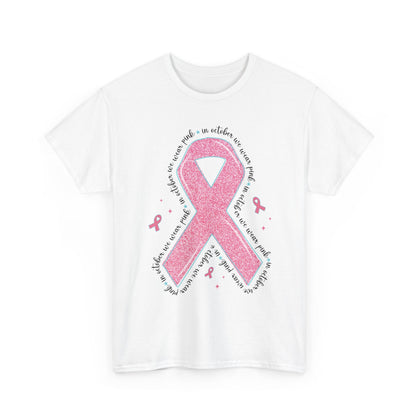 White In October We Wear Pink ribbon t-shirt with glitter pink ribbon