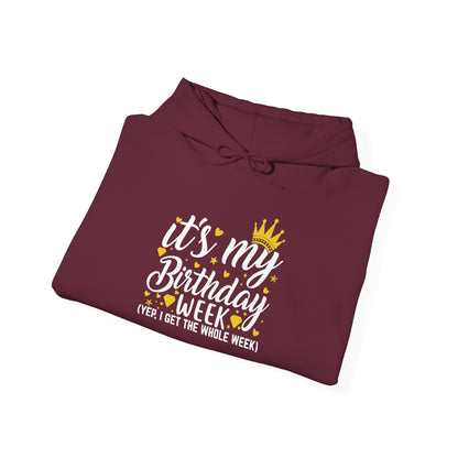 It's My Birthday Week hoodie with gold crown, additional product photo