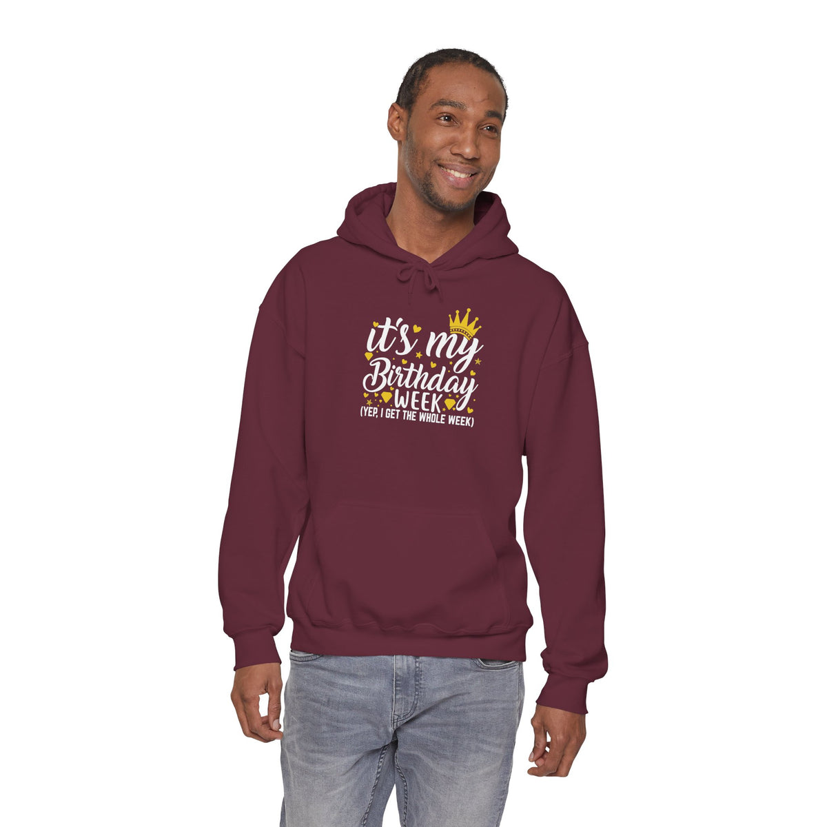 It's My Birthday Week hoodie with gold crown, additional product photo