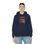 Woman wearing the It's My Birthday Week Rainbow hoodie