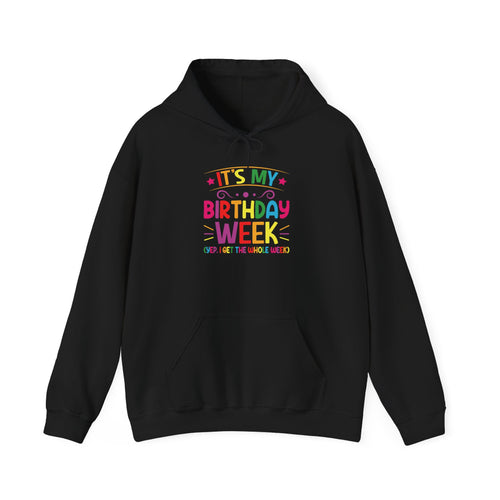 Black It's My Birthday Week Rainbow hoodie, front view
