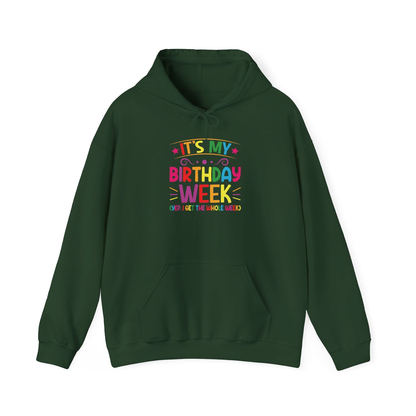 Forest Green It's My Birthday Week Rainbow hoodie, front view