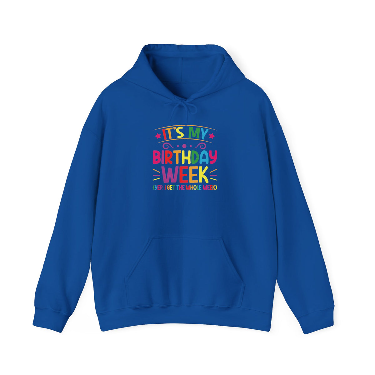Royal It's My Birthday Week Rainbow hoodie, front view