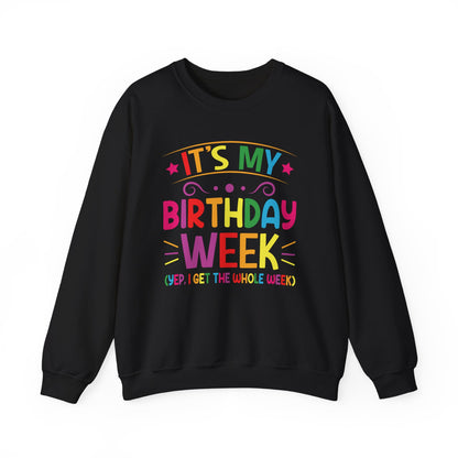 Black It's My Birthday Week Rainbow sweatshirt, front view