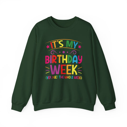 Forest Green It's My Birthday Week Rainbow sweatshirt, front view