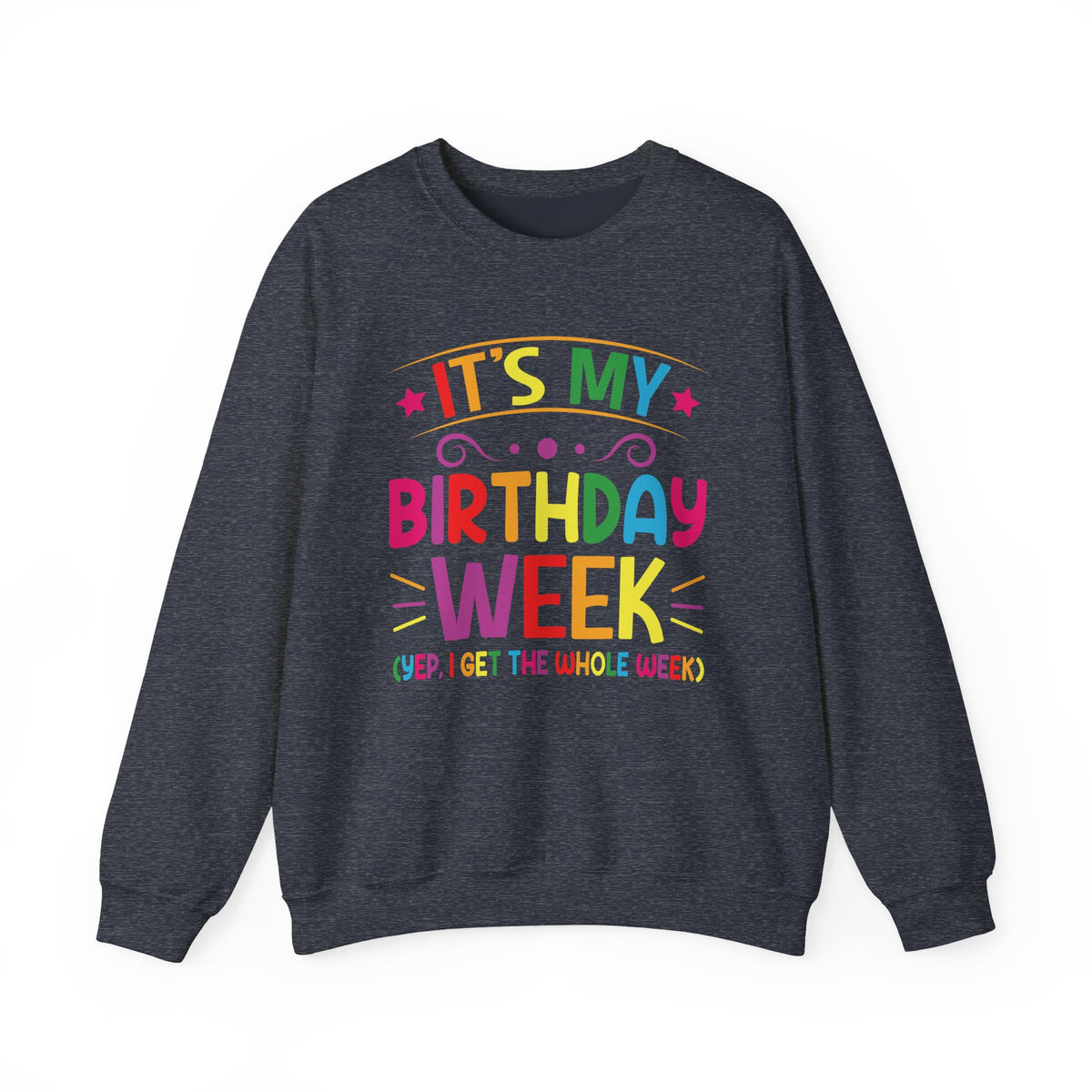 Heather Sport Dark Navy It's My Birthday Week Rainbow sweatshirt, front view