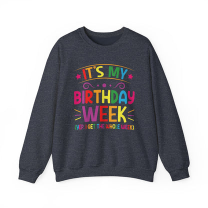 Heather Sport Dark Navy It's My Birthday Week Rainbow sweatshirt, front view